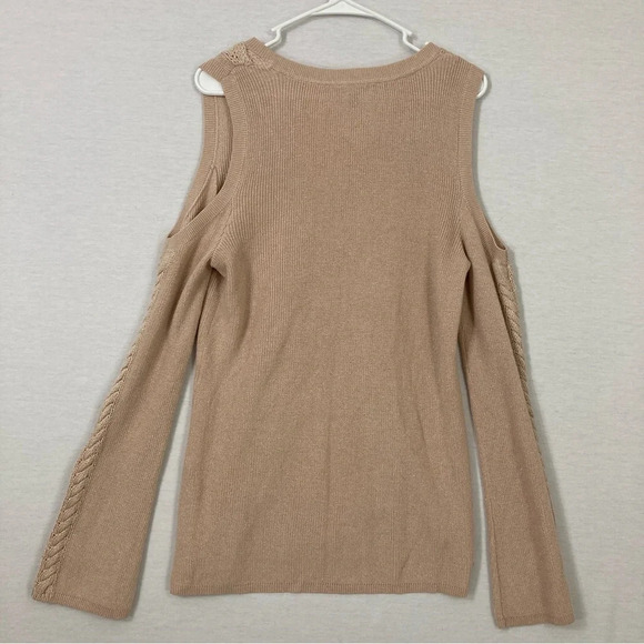 New White House Black Market Tan/Beige Cold Shoulder Soft Stretch Sweater XLP - Picture 8 of 9